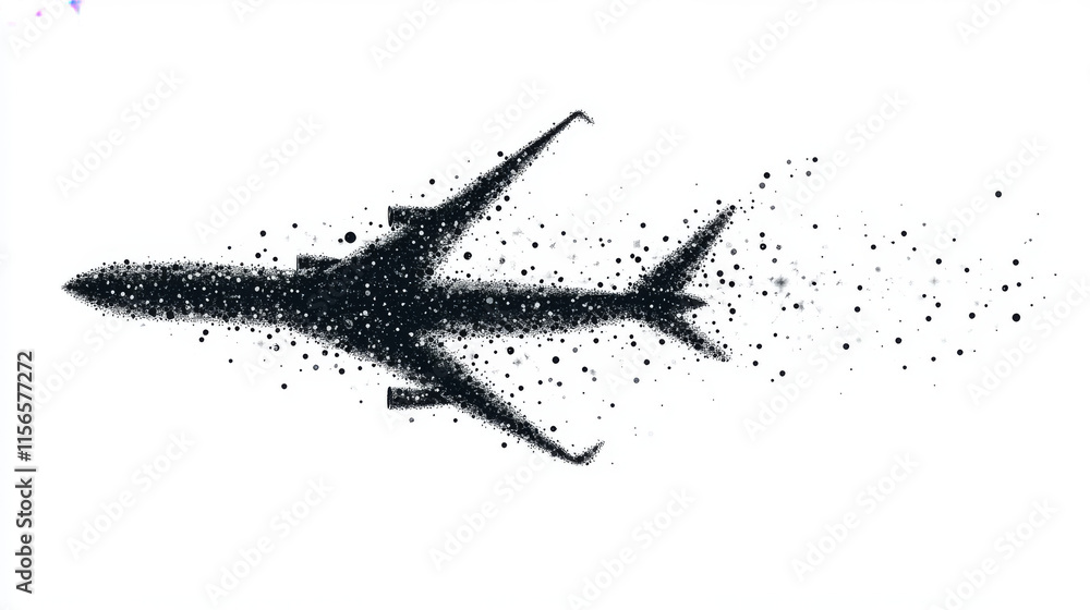 Poster the plane consists of points, lines and triangles. the polygon shape in the form of a silhouette of 