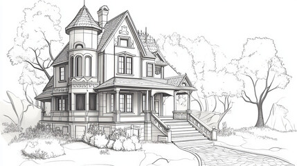 Fototapeta premium The house drawing in the vector. The contours of the house.