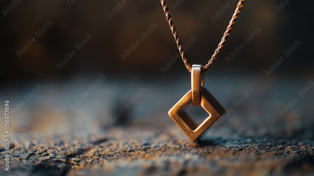 Poster cubic shaped pendant with twisted loop on chain with blank space for text display