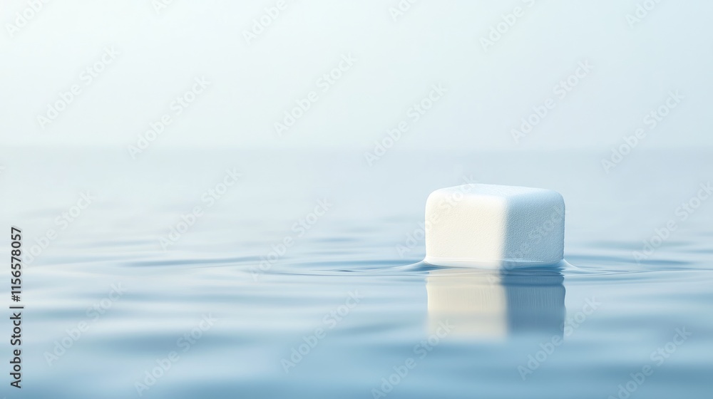 Aufkleber marshmallow cube floating on serene water surface creating a tranquil food backdrop with ample copy 