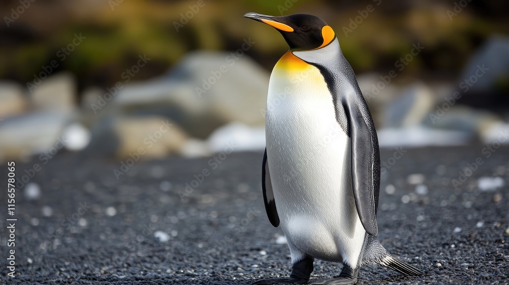 Poster cuberis penguin species in antarctic habitat with negative space for text and design elements