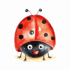 Obraz premium Ladybird with red wings and black spots isolated on white background.Nature illustrations, educational materials, environmental books, insect illustrations.good fortune, positive energy, and purity.