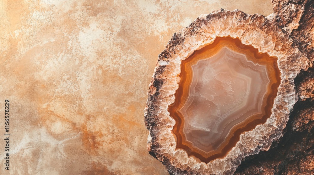 Poster crystalline quartz agate slice with geological patterns on textured background for nature and minera