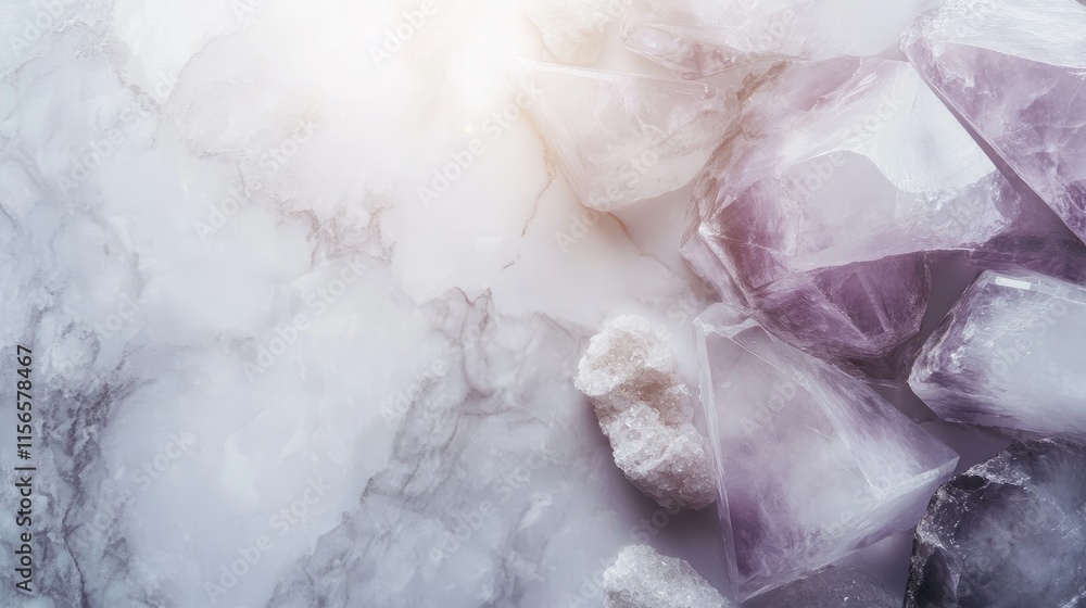 Poster elegant marble mood board with crystal white light and empty space for text or branding