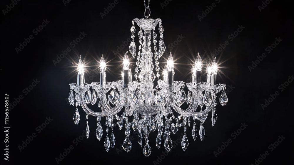 Poster elegant crystal chandelier illuminating a dark background with ample space for text or branding