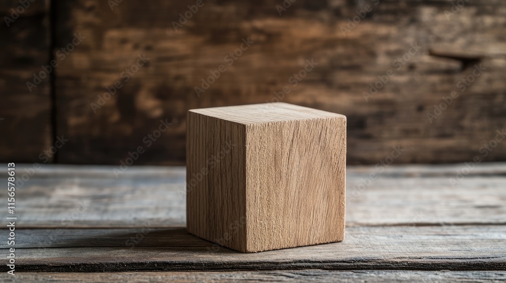 Poster Wooden Cube Block on Rustic Table Symbolizing Business Goals and Success with Space for Text and Creative Ideas in a Professional Setting