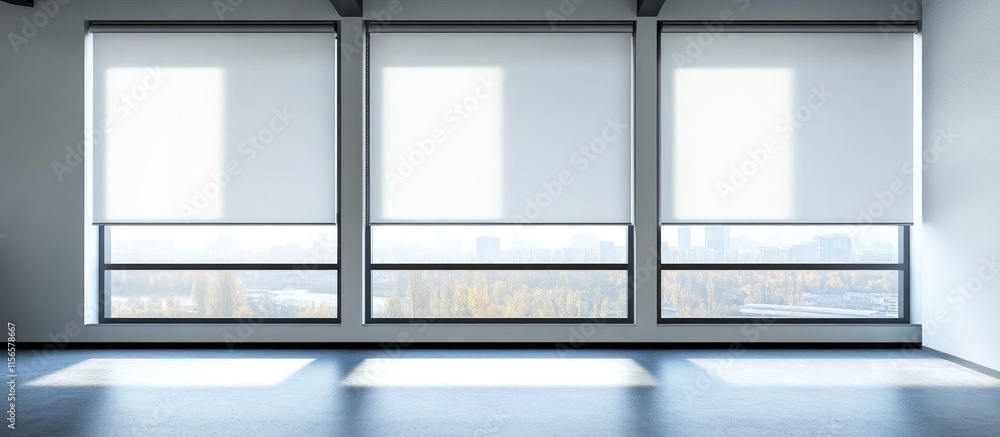 Poster modern installation guide for cordless blinds featuring blank space for custom text in a bright mini