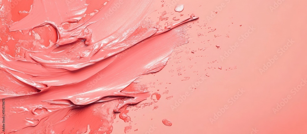 Poster coral pink paint splash on textured background with ample space for creative text or branding placem