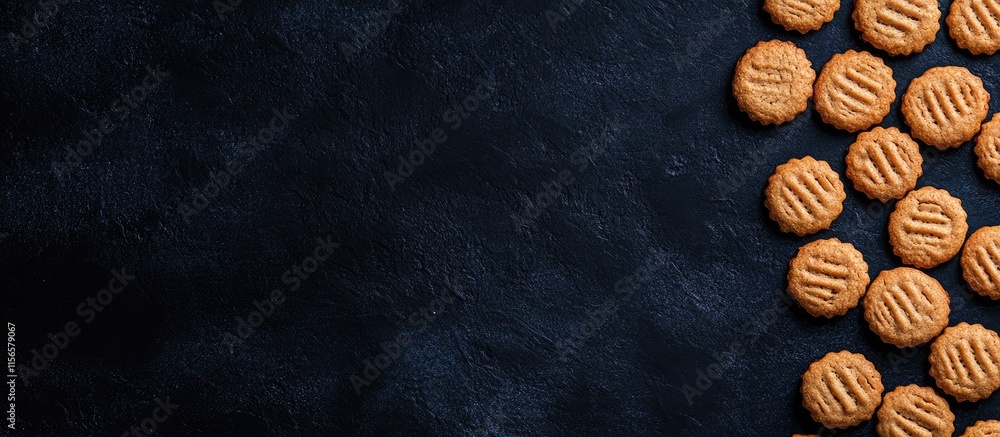 Poster cookies on a dark backdrop with ample negative space for design elements ideal for clothing or ui po