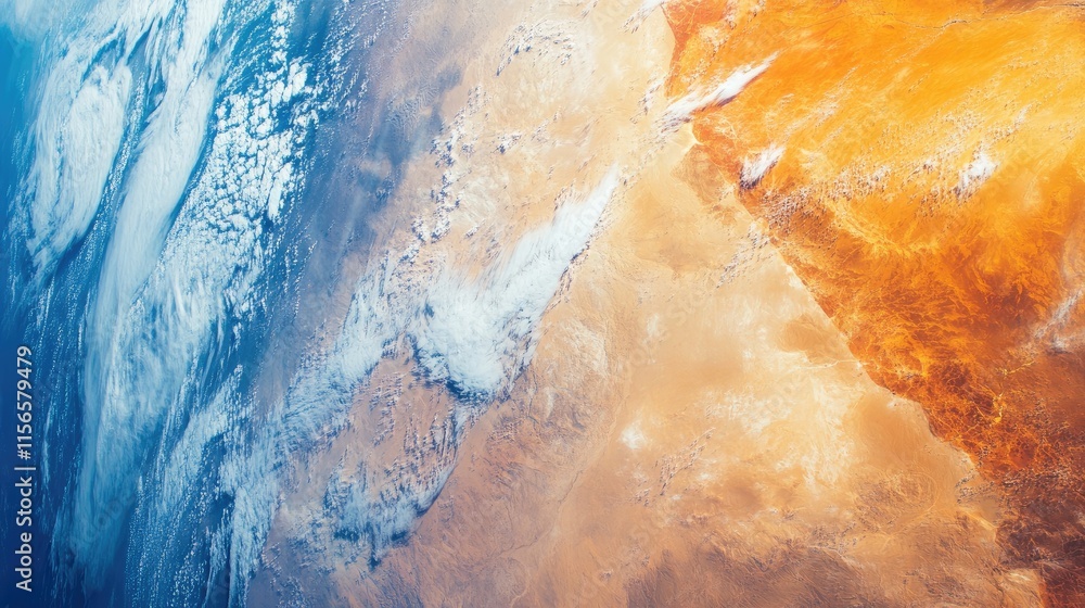 Aufkleber vibrant satellite view of earth displaying land and water textures with ample negative space for cus