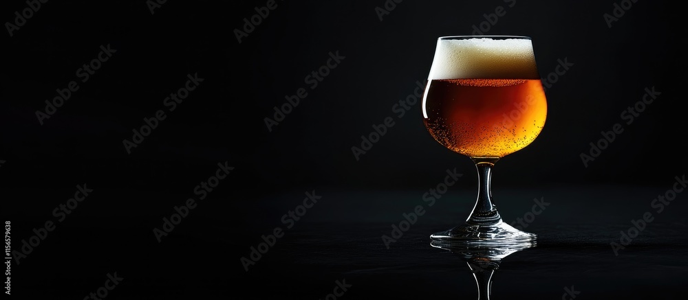 Poster crisp and fresh beer in elegant glass against dark background with space for custom text or branding