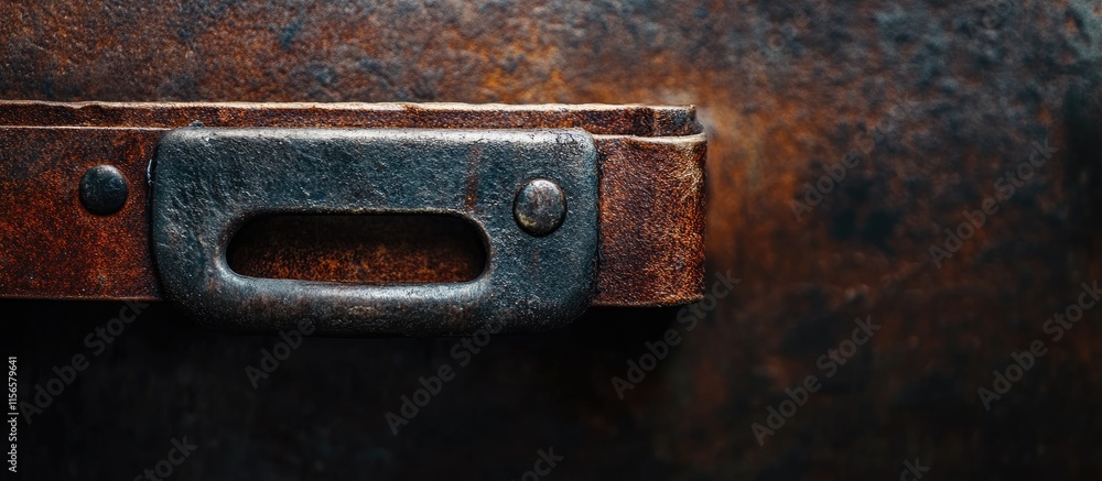 Poster rustic leather carry handle with metal accents and textured background ideal for design or product p