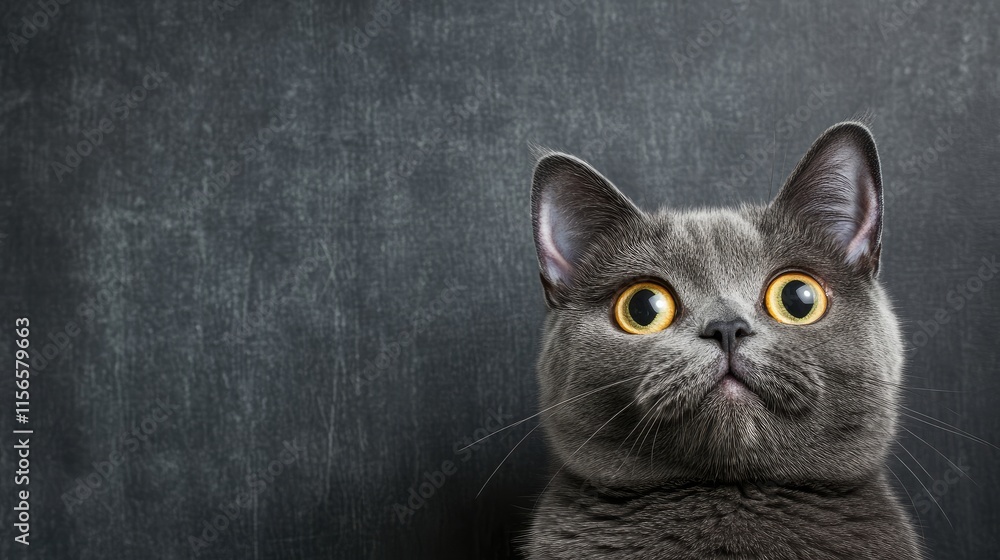 Poster curious cat portrait with open eyes on dark background ideal for text and advertising space fun and 