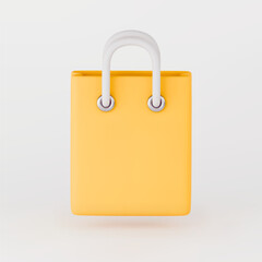 3D vector shopping bag. Sale, discount, promotion, shopping concept. Realistic vector render illustration isolated on light-gray background. 3d icon in plastic cartoon style.