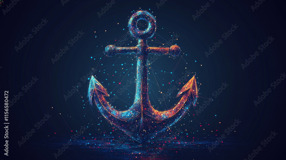 Poster the anchor consists of points, lines and triangles. the polygon shape in the form of a silhouette of