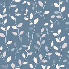 A seamless pattern featuring delicate white leaves on a soft blue background.