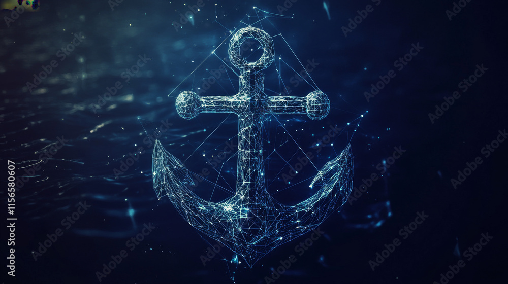 Poster the anchor consists of points, lines and triangles. the polygon shape in the form of a silhouette of