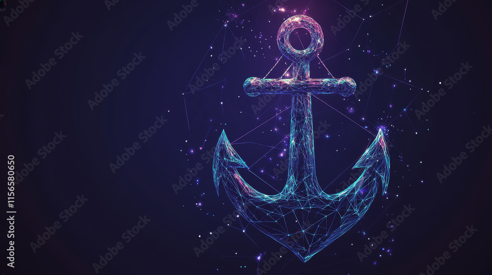 Poster the anchor consists of points, lines and triangles. the polygon shape in the form of a silhouette of