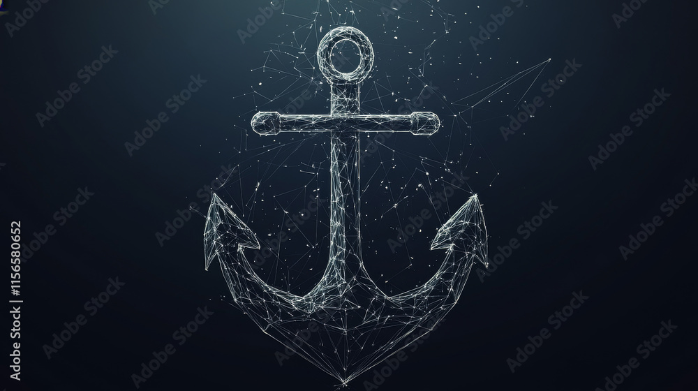 Poster the anchor consists of points, lines and triangles. the polygon shape in the form of a silhouette of