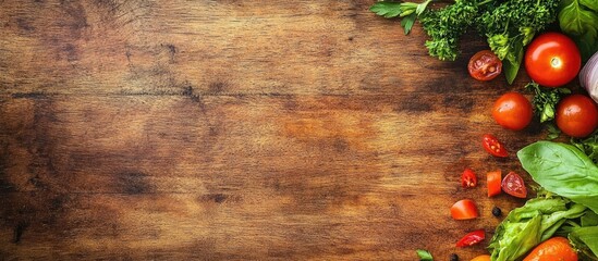 Colorful Fresh Ingredients for Vegetarian Spring Rolls on Rustic Wooden Background with Copy Space for Text and Culinary Ideas