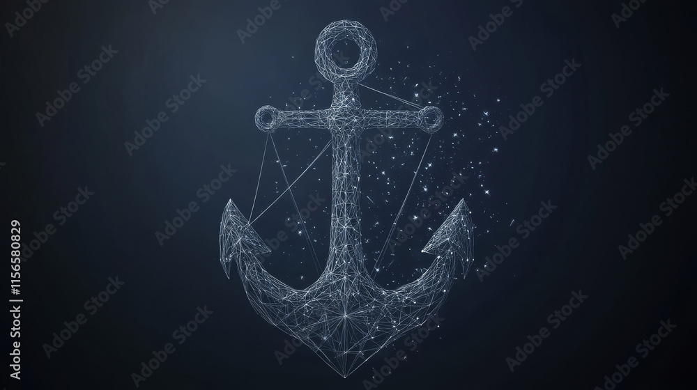 Poster the anchor consists of points, lines and triangles. the polygon shape in the form of a silhouette of