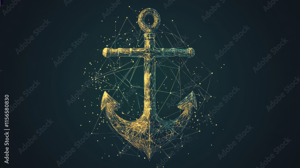 Poster the anchor consists of points, lines and triangles. the polygon shape in the form of a silhouette of