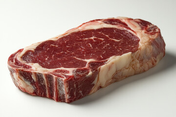 Fototapeta premium Juicy steak on white plate, garnished with herbs.