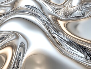 Abstract background silver fluid waves of liquid, metallic reflective waves