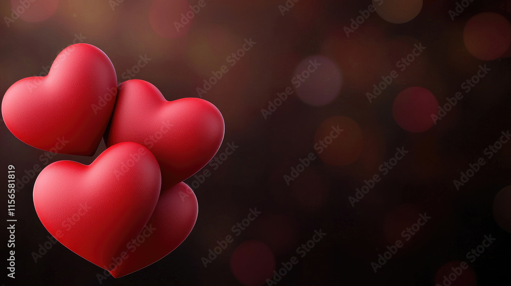 Poster red hearts on soft focus bokeh background create romantic atmosphere, perfect for expressing love an