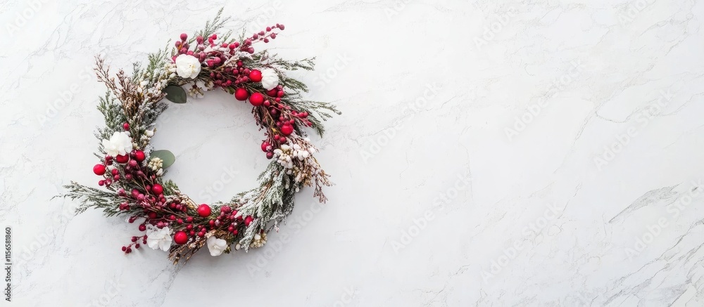 Poster floral wreath on a white bathroom countertop creating a serene and elegant atmosphere with ample emp
