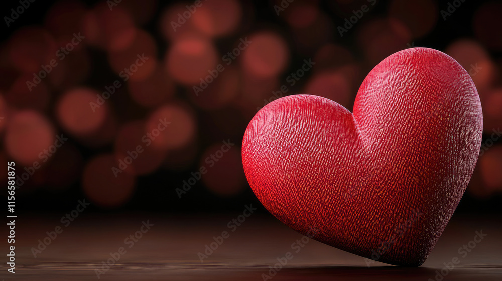 Poster red heart shape on soft focus bokeh background creates romantic atmosphere. perfect for expressing l