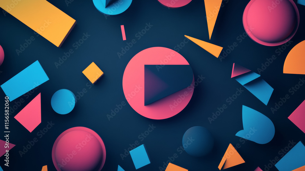 Poster front loader of particles on a dark background. the front loader consists of geometric shapes. vecto