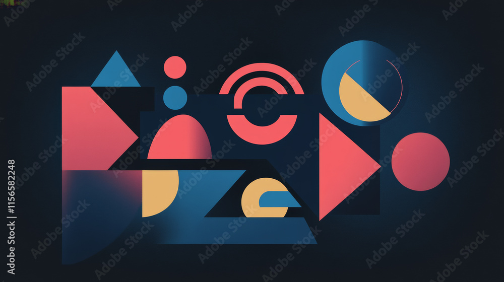 Poster front loader of particles on a dark background. the front loader consists of geometric shapes. vecto