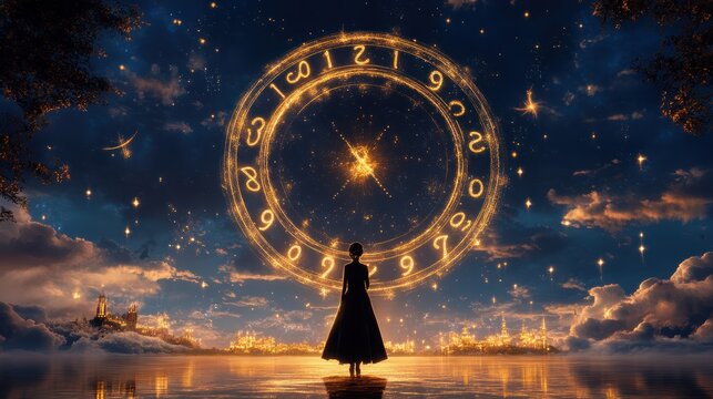 Numerology Fortune Telling: Woman Standing in Desert Surrounded by Magic Numbers to Predict Future