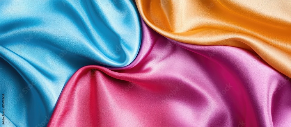 Poster silky fabric texture background for interior design with colorful drapes and space for text