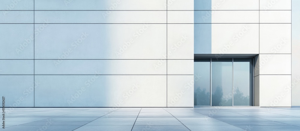 Poster modern architecture facade featuring minimalist design and clear glass entrance with space for text 