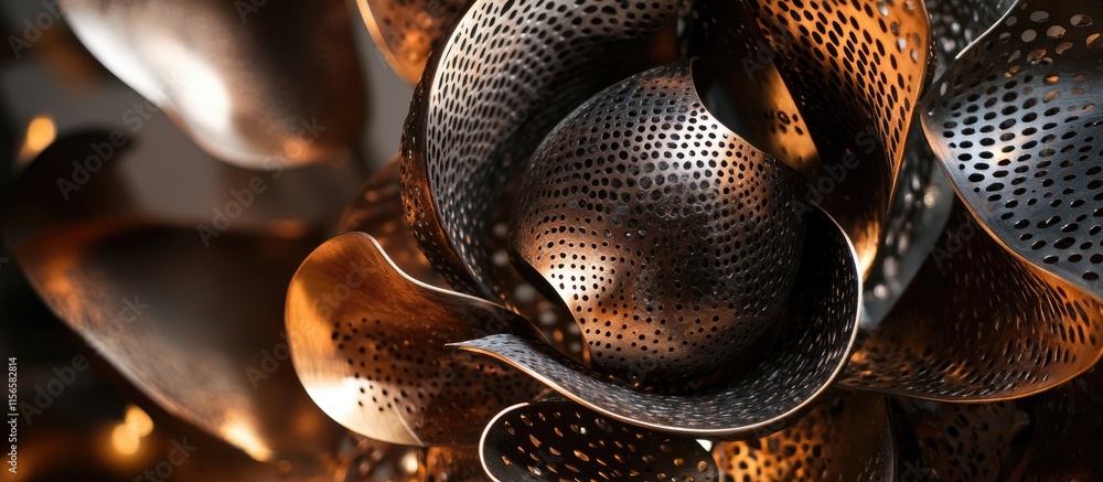 Poster intricate metal floral sculpture displaying precision craftsmanship with space for custom text