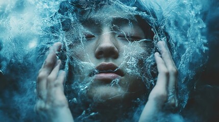 Fototapeta premium Frozen Face: A Crystalline Surreal Portrait