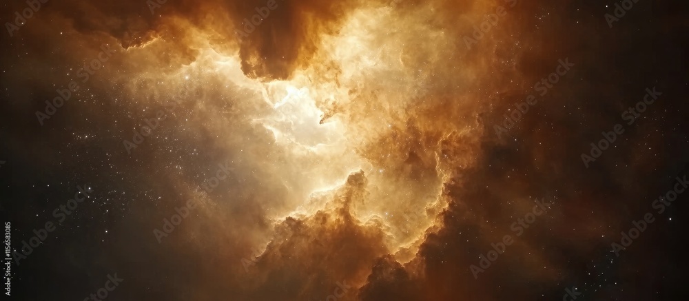 Poster vibrant cosmic nebula with swirling gases and dust creating a stunning backdrop with space for text 
