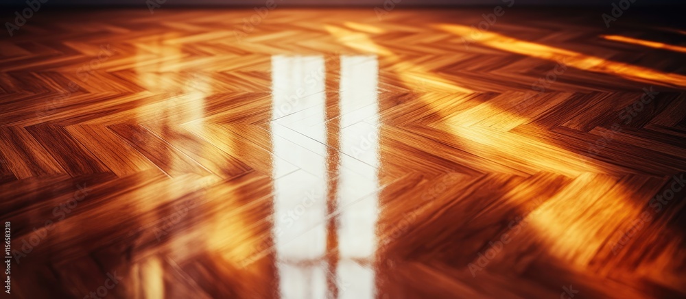 Poster captivating reflections of warm light on polished wooden parquet floor creating inviting ambiance wi