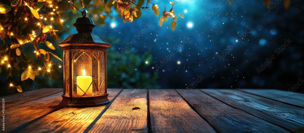 Aufkleber nighttime outdoor scene with lantern and copy space for text creating a serene and enchanting ambian