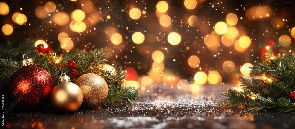 Poster magical holiday lights and ornaments creating a festive atmosphere with shimmering bokeh and empty s