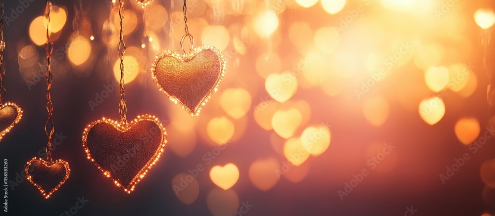 Poster romantic holiday background with glowing heart lights and soft bokeh effects featuring ample space f