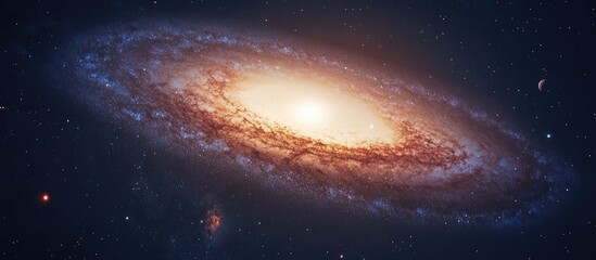 Fototapeta premium Majestic galaxy illuminated in twilight with diligent astronomers observing cosmic phenomena in a serene night sky offering space for text