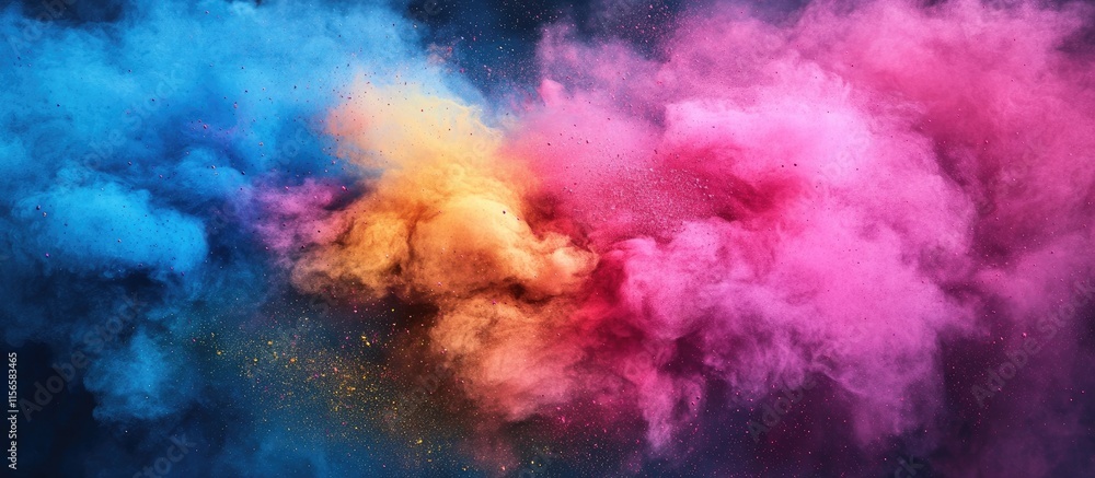 Poster vibrant smoke explosion with colorful clouds and empty space for creative text design