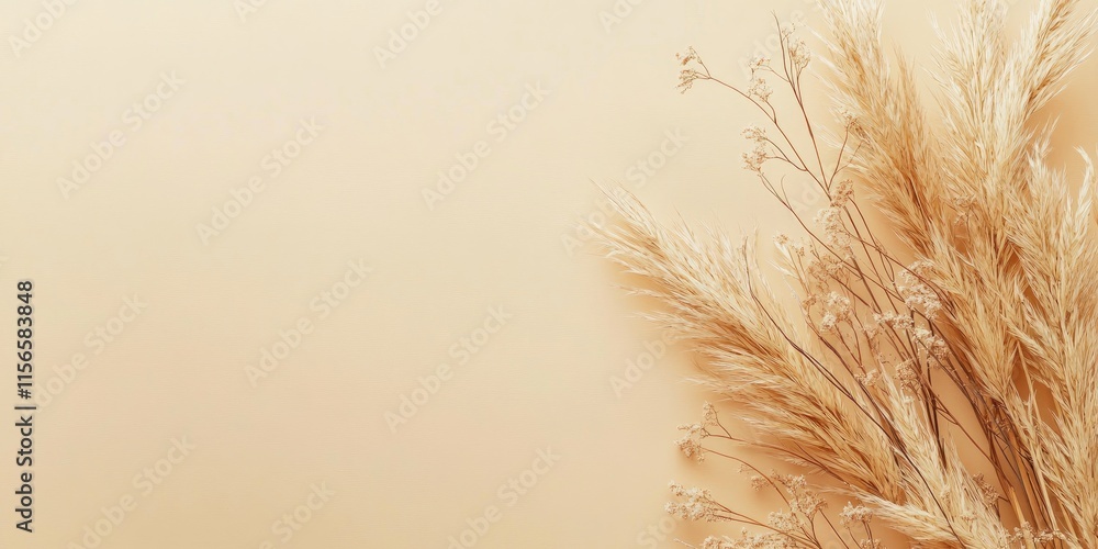 Poster elegant autumn composition of dried pampas grass against a beige backdrop with ample negative space 