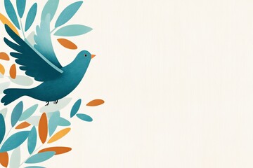 Obraz premium A stylized blue bird surrounded by colorful leaves.