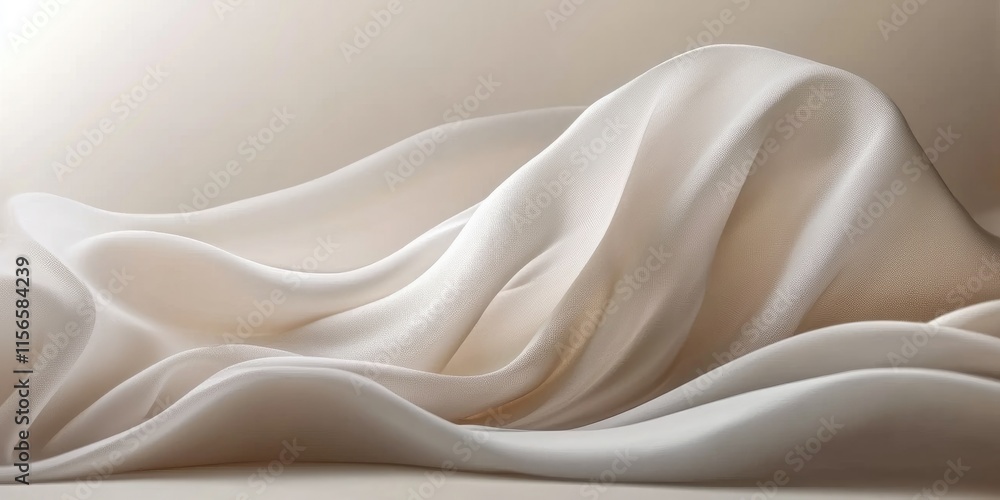 Poster gentle flowing white fabric creating soft waves against a neutral background with space for text and