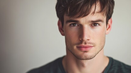 Fototapeta premium Intense Male Portrait: Close-up of a Young Man's Face