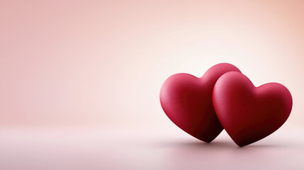 Two red hearts on soft pink background symbolize love and affection, perfect for Valentine Day celebrations and romantic occasions
